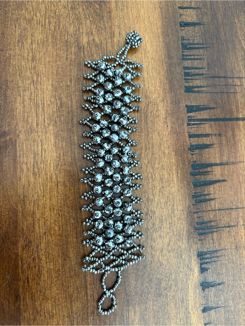 Vintage Handmade Gunmetal Beaded Bracelet